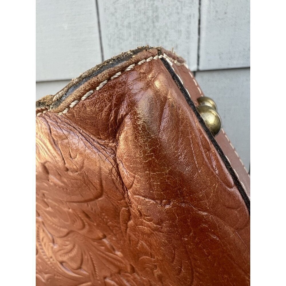 Vintage Patricia Nash embossed floral brown leather shoulder bag designer hippie - Picture 11 of 16